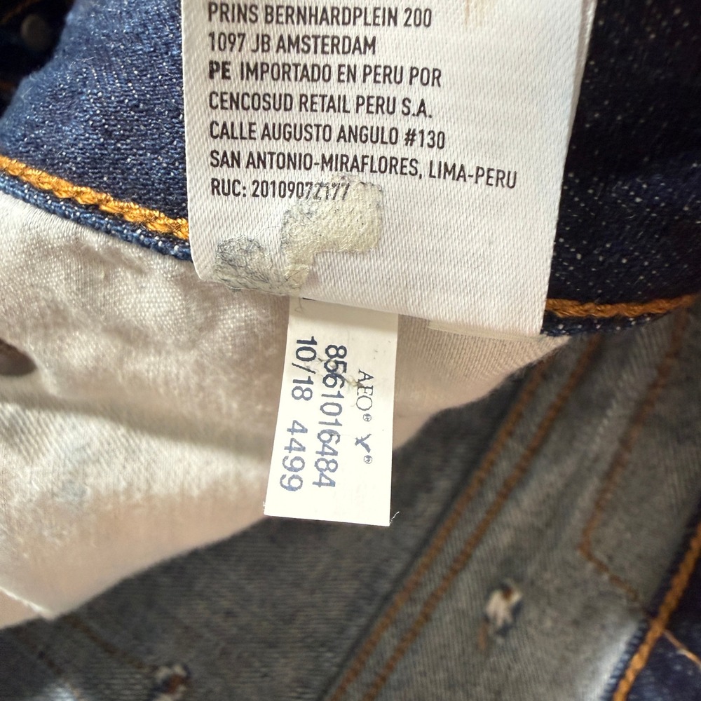 American Eagle Jeans Mens 38x30 Blue Relaxed Straight Dark Wash Faded Whiskers - Picture 9 of 10
